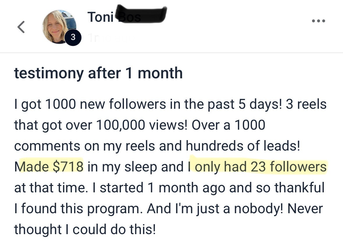 Testimonial from Toni